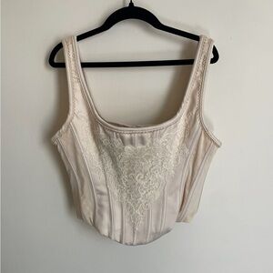 Lace-Trim Corset Top in Cream